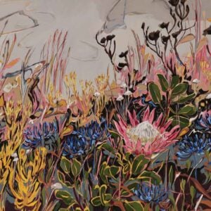 Fynbos Landscape with King Protea, Agapantus and Leucadendron Saunter series