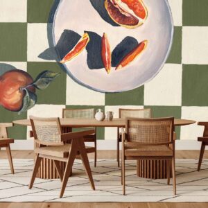 Naval Oranges on Green Check - Single Plate